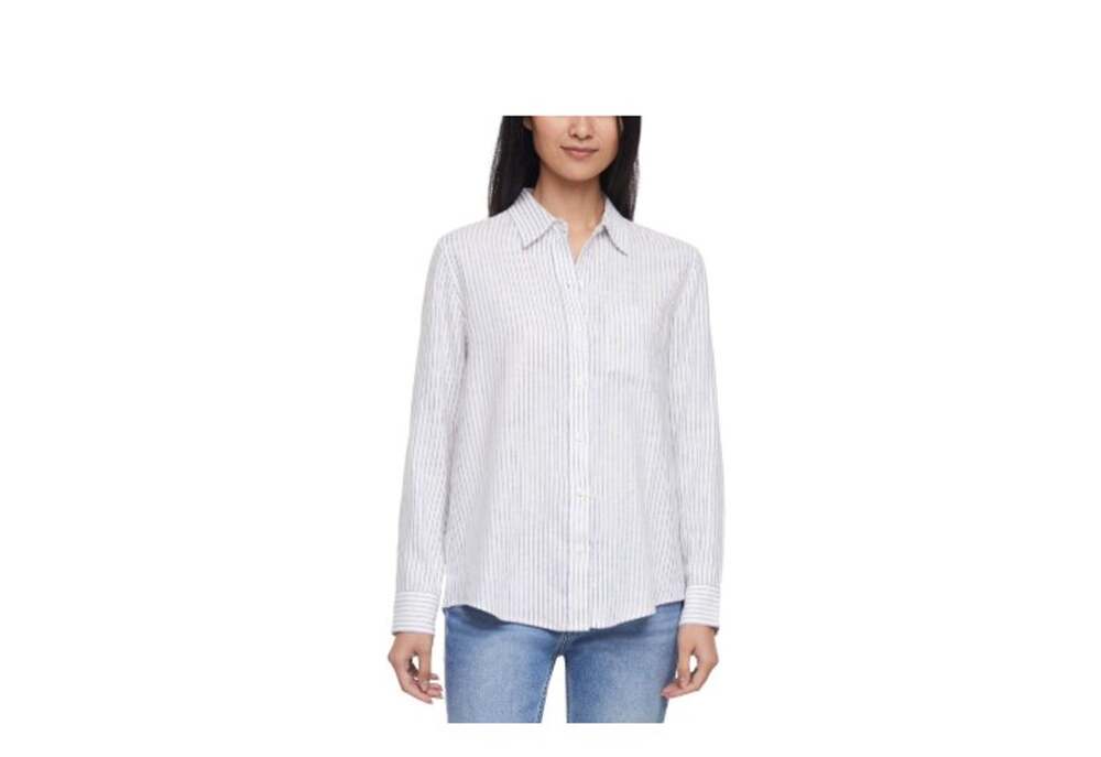 Gap Women's Linen Blend Button-Down Blue Stripe Size S